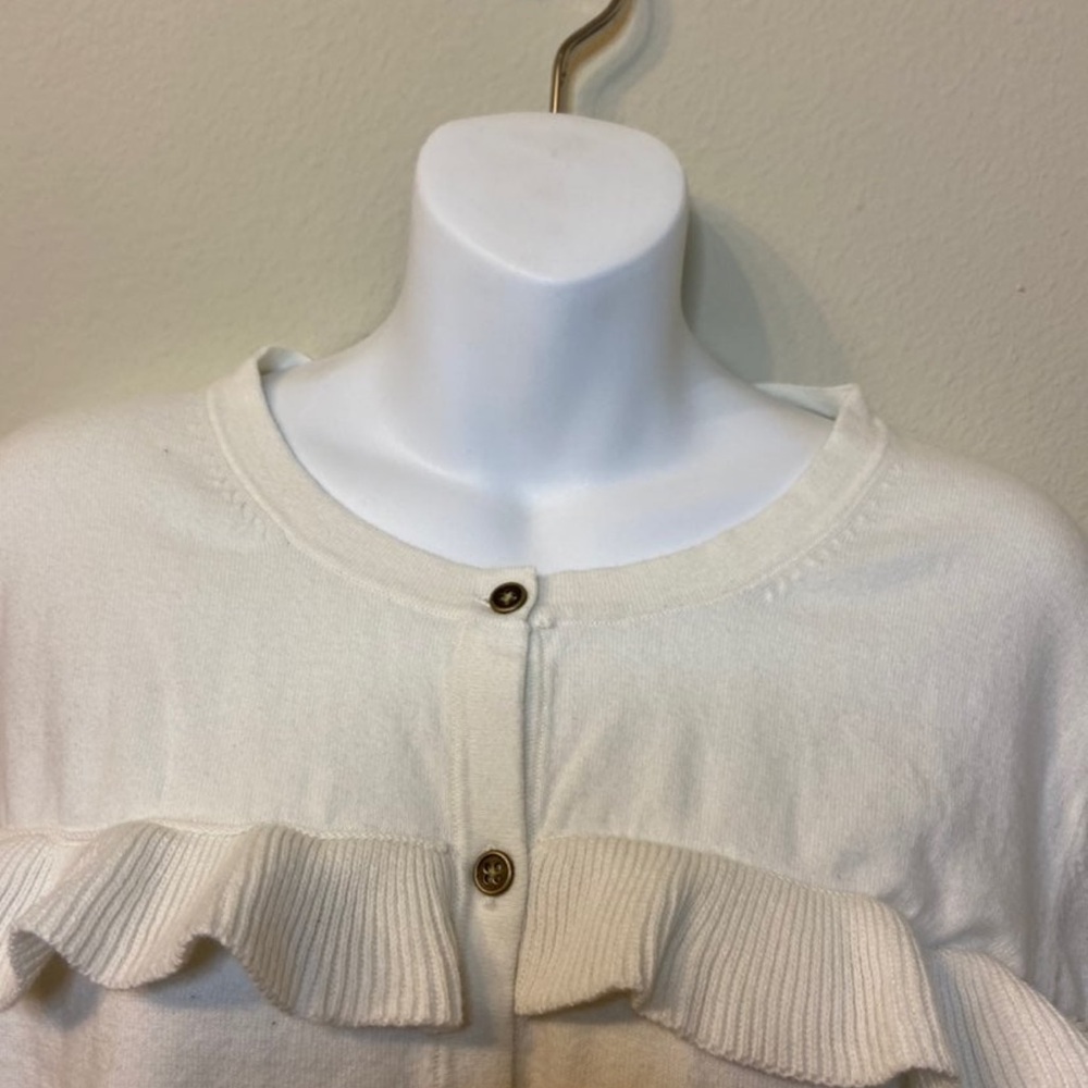 White Ruffle Button-Up Cardigan - Picture 2 of 4